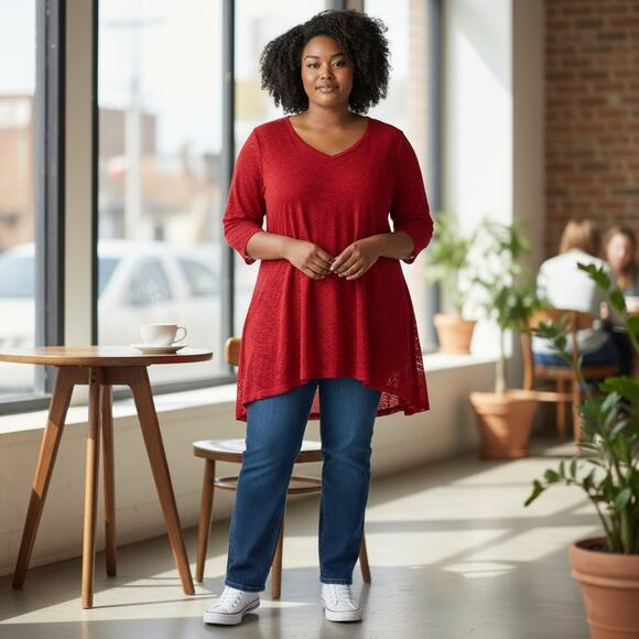 New $69 Multiples Missy Americana PLus Size XL 2 Pc Brick Rusty Red Layered Tops - Picture 12 of 12